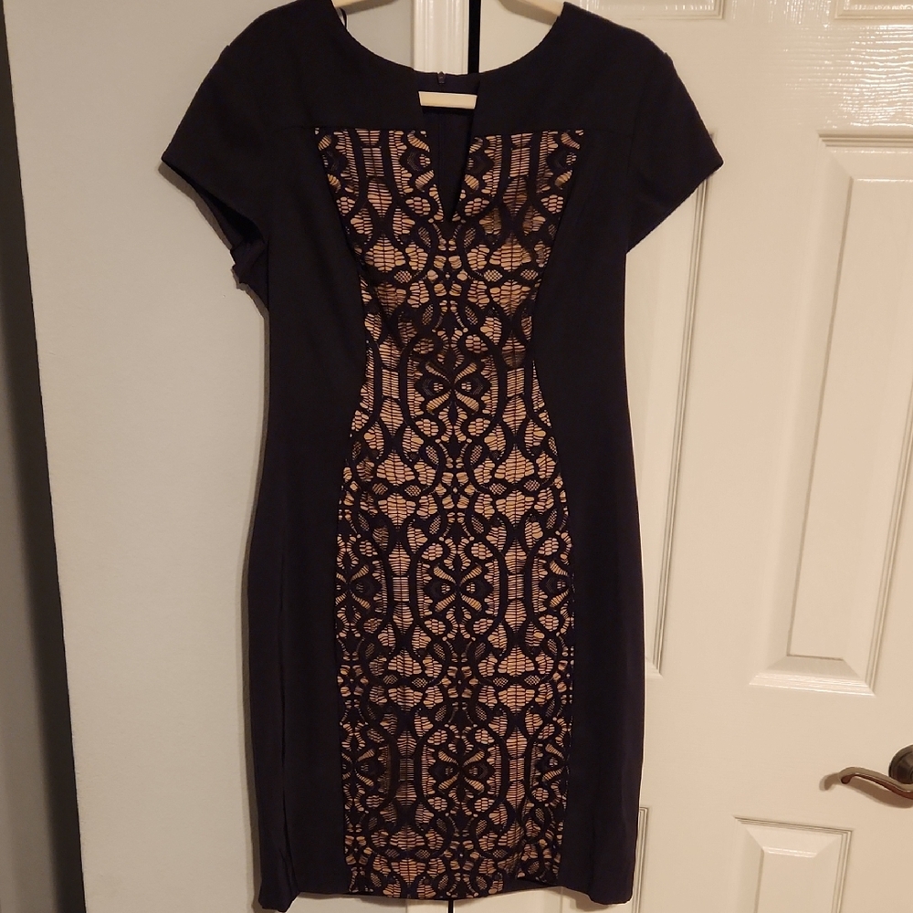 Connected Apparel Lace Detail Midi Dress